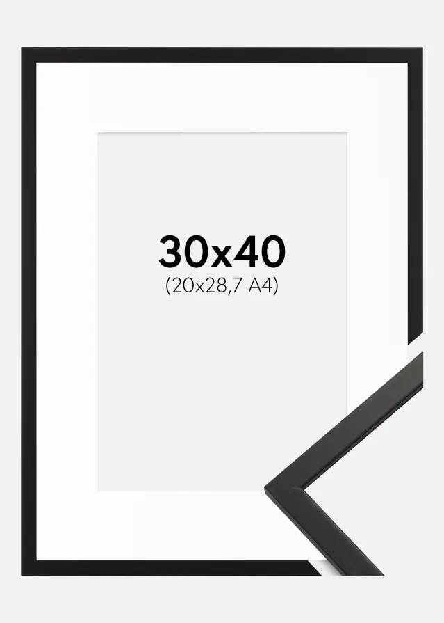 Ram med passepartou Frame Edsbyn Acrylic Glass Black 30x40 cm - Picture Mount White 21x29.7 cm