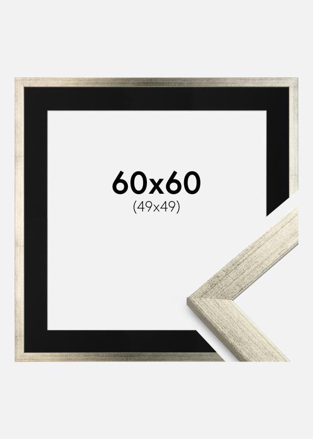 Ram med passepartou Frame Stilren Silver 60x60 cm - Picture Mount Black 50x50 cm
