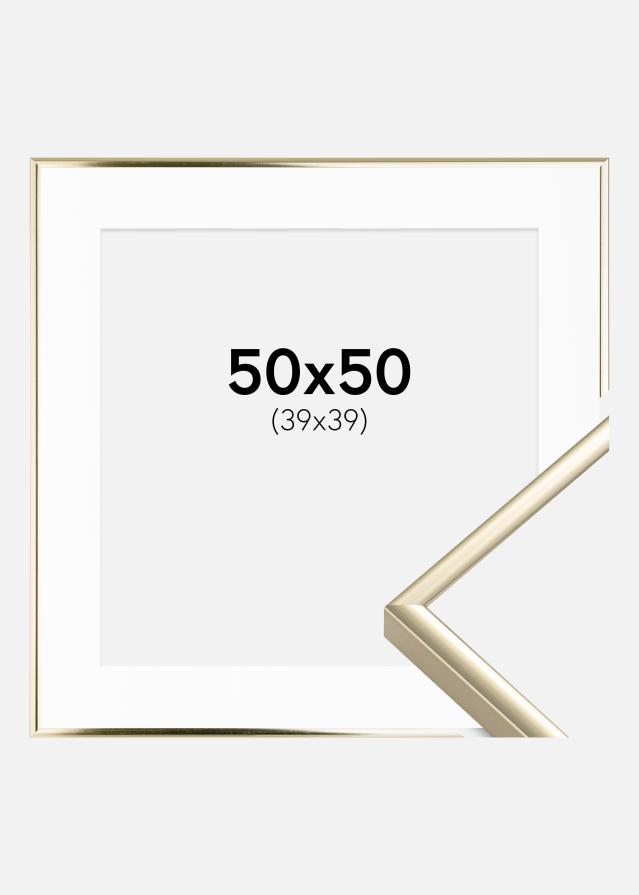 Ram med passepartou Frame Aluminium Shiny Gold 50x50 cm - Picture Mount White 40x40 cm