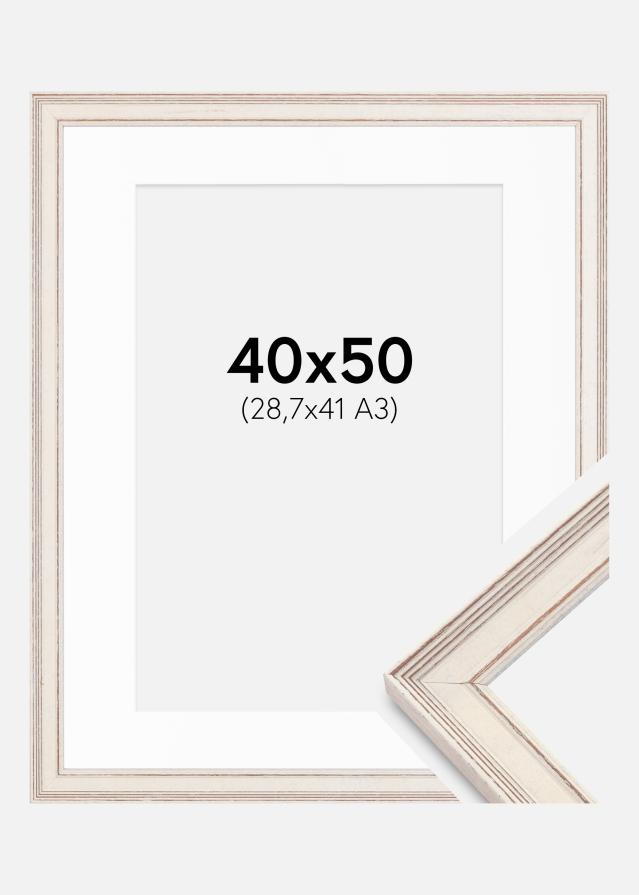 Ram med passepartou Frame Shabby Chic White 40x50 cm - Picture Mount White 29.7x42 cm (A3)