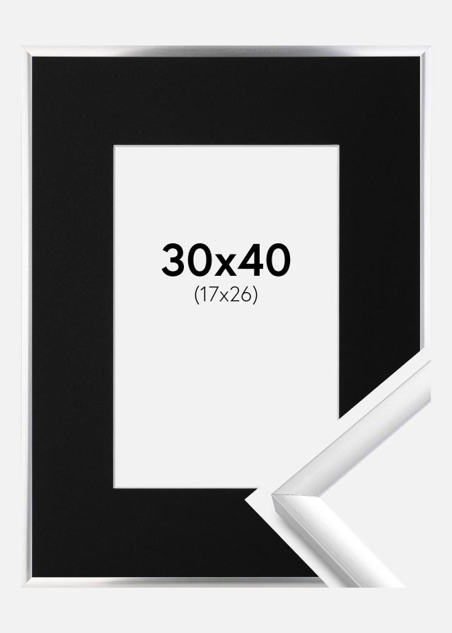 Ram med passepartou Frame New Lifestyle Silver 30x40 cm - Picture Mount Black 18x27 cm