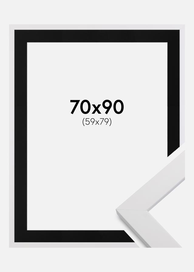 Ram med passepartou Frame White Wood 70x90 cm - Picture Mount Black 60x80 cm