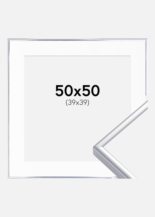 Ram med passepartou Frame Aluminium Shiny Silver 50x50 cm - Picture Mount White 40x40 cm