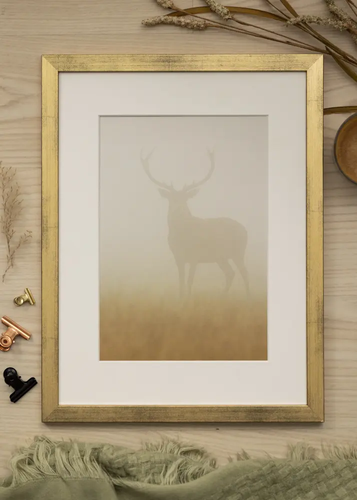 Ram med passepartou Frame Stilren Gold 60x80 cm - Picture Mount White 50x70 cm