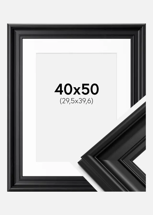 Ram med passepartou Frame Mora Premium Black 40x50 cm - Picture Mount White 12x16 inches