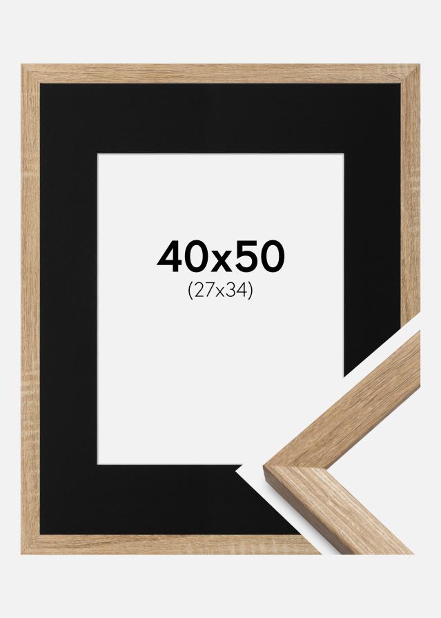 Ram med passepartou Frame Fiorito Light Oak 40x50 cm - Picture Mount Black 28x35 cm