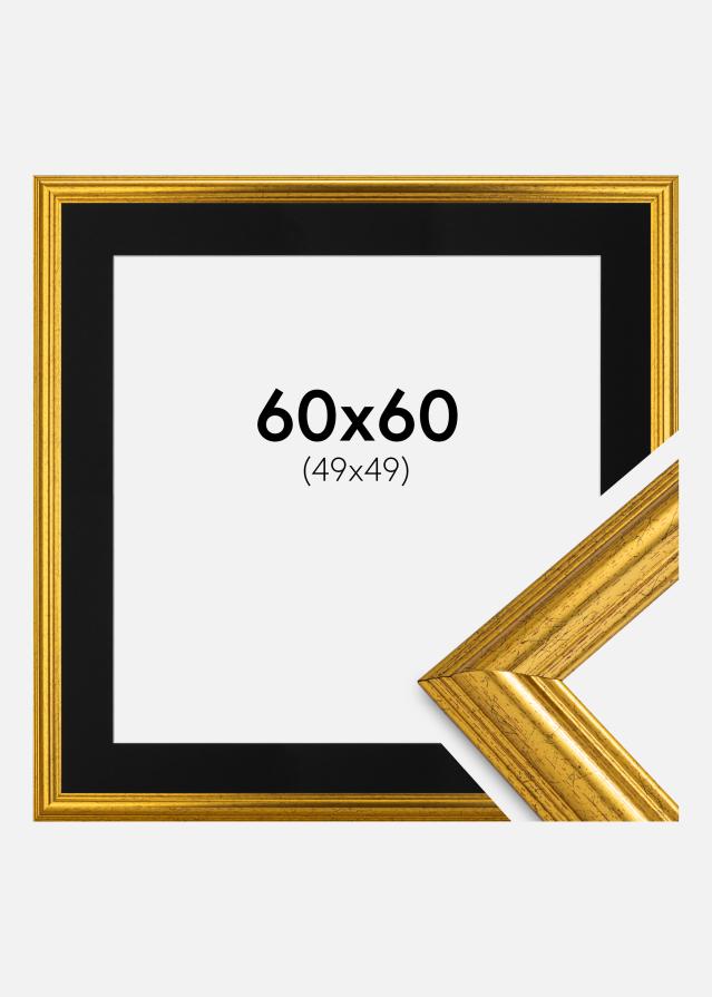 Ram med passepartou Frame Västkusten Gold 60x60 cm - Picture Mount Black 50x50 cm