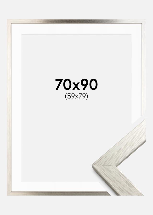 Ram med passepartou Frame Silver Wood 70x90 cm - Picture Mount White 60x80 cm