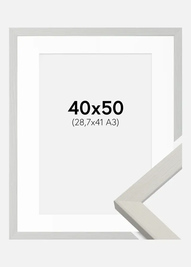 Ram med passepartou Frame Fiorito White 40x50 cm - Picture Mount White 29,7x42 cm (A3)
