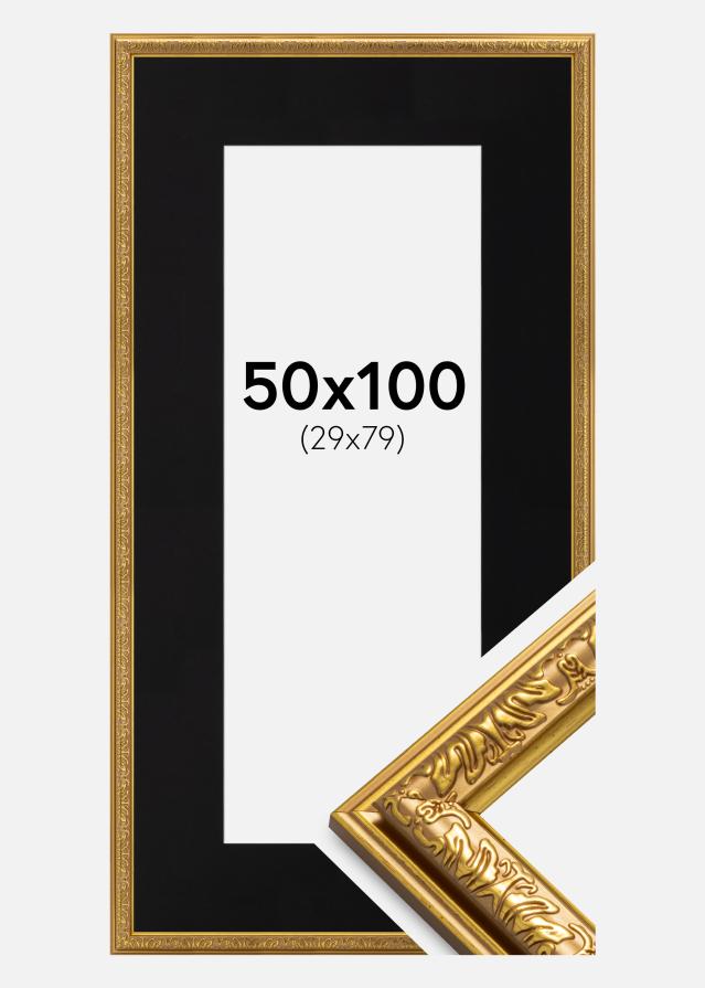 Ram med passepartou Frame Nostalgia Gold 50x100 cm - Picture Mount Black 30x80 cm