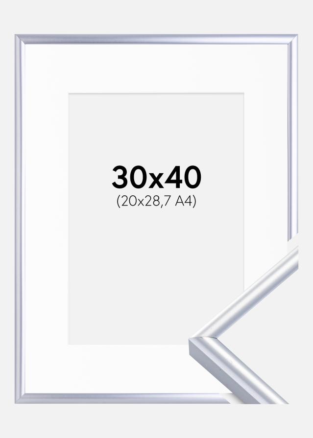 Ram med passepartou Frame Victoria Silver 30x40 cm - Picture Mount White 21x29.7 cm (A4)