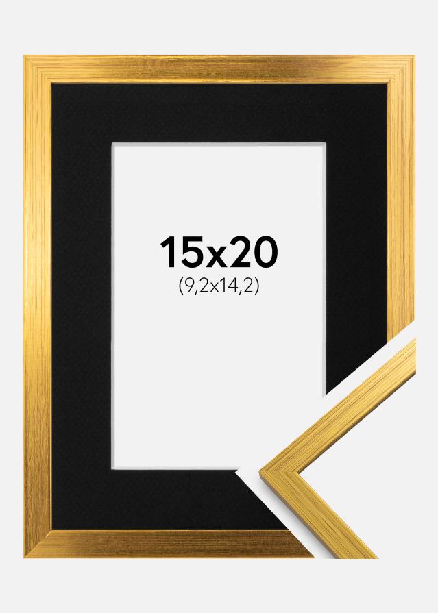 Ram med passepartou Frame Edsbyn Gold 15x20 cm - Picture Mount Black 4x6 inches