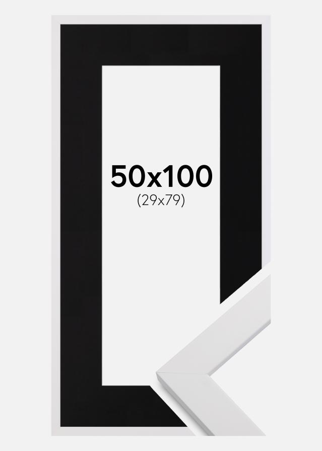 Ram med passepartou Frame White Wood 50x100 cm - Picture Mount Black 30x80 cm