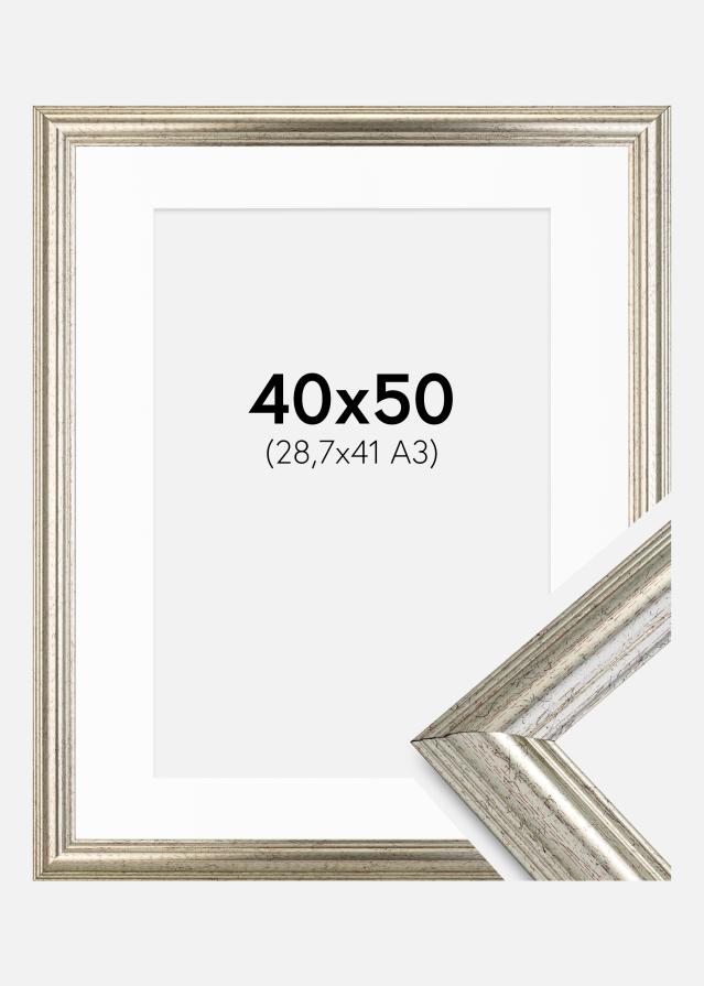 Ram med passepartou Frame Västkusten Silver 40x50 cm - Picture Mount White 29.7x42 cm (A3)