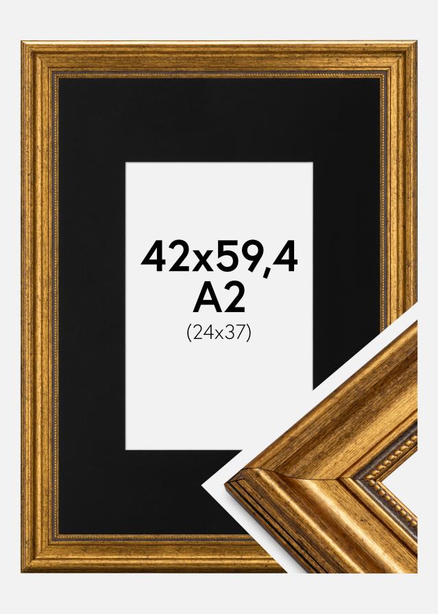 Ram med passepartou Frame Rokoko Gold 42x59.4 cm (A2) - Picture Mount Black 25x38 cm