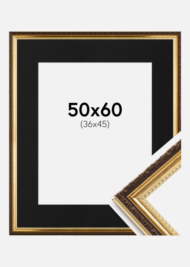 Ram med passepartou Frame Abisko Gold 50x60 cm - Picture Mount Black 37x46 cm