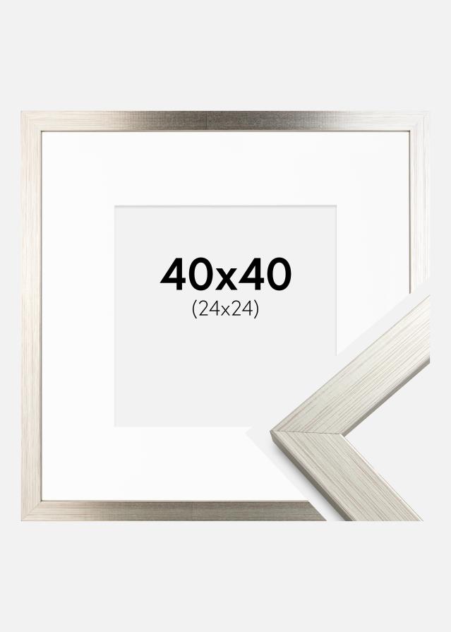 Ram med passepartou Frame Silver Wood 40x40 cm - Picture Mount White 25x25 cm