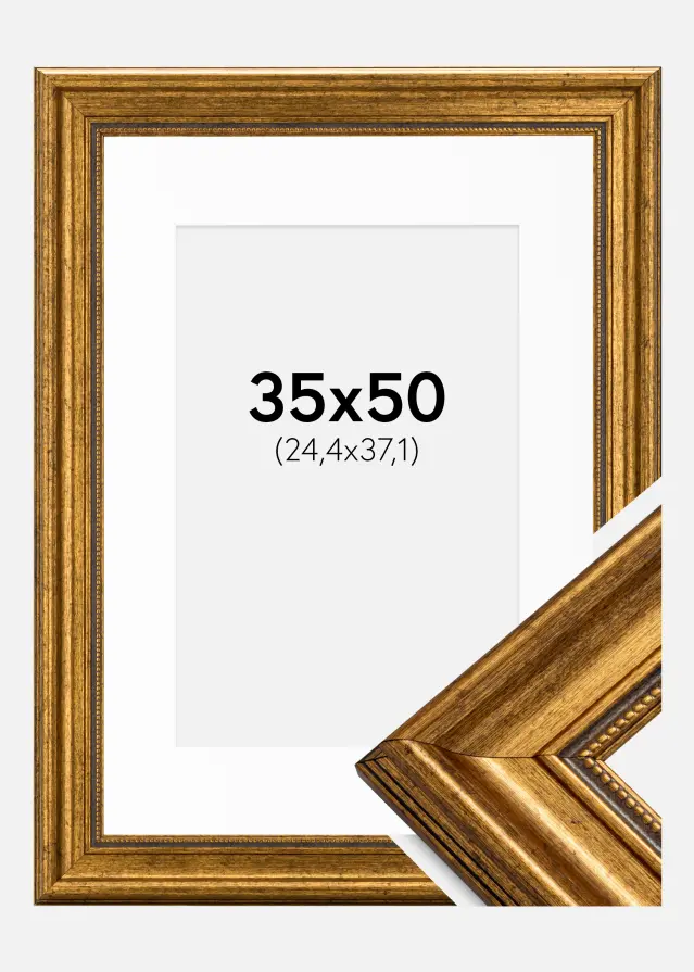 Ram med passepartou Frame Rokoko Gold 35x50 cm - Picture Mount White 10x15 inches