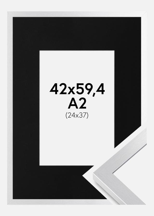 Ram med passepartou Frame Selection Silver 42x59.4 cm (A2) - Picture Mount Black 25x38 cm