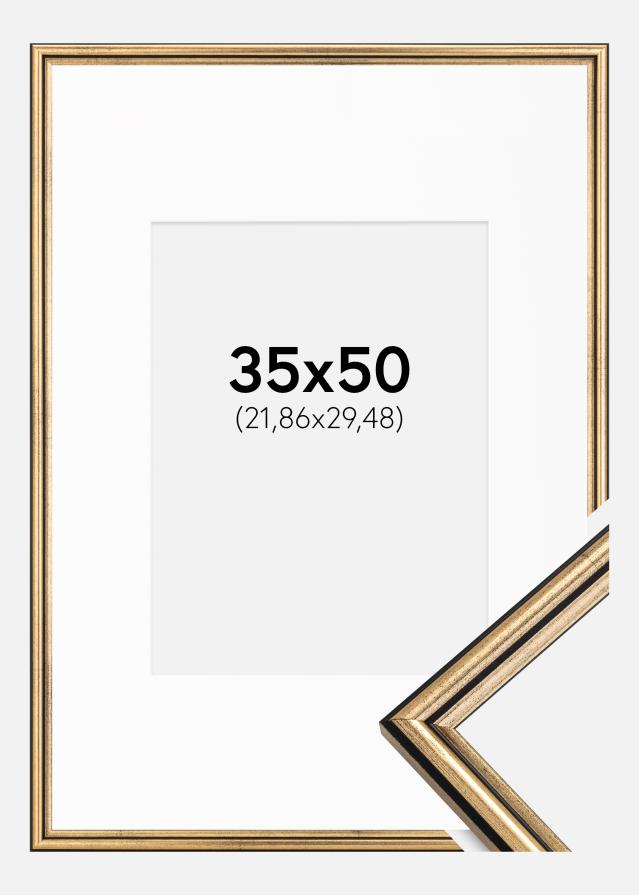 Ram med passepartou Frame Horndal Gold 35x50 cm - Picture Mount White 9x12 inches