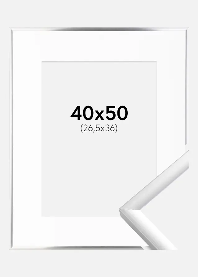Ram med passepartou Frame New Lifestyle Silver 40x50 cm - Picture Mount White 27.5x37 cm