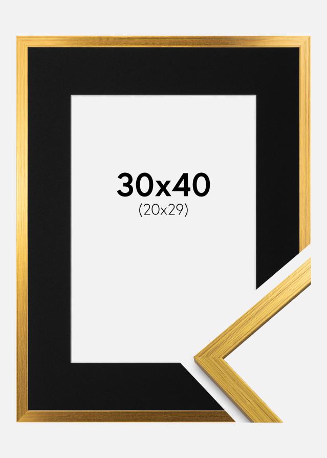 Ram med passepartou Frame Edsbyn Gold 30x40 cm - Picture Mount Black 21x30 cm