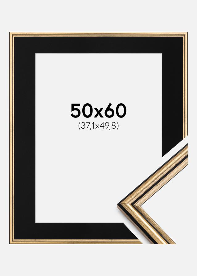 Ram med passepartou Frame Horndal Gold 50x60 cm - Picture Mount Black 15x20 inches