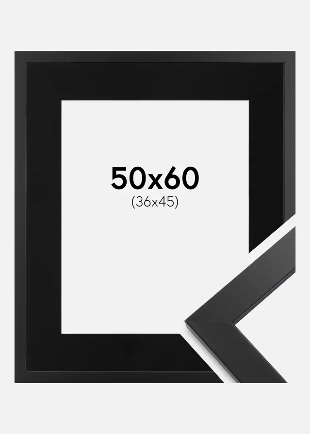 Ram med passepartou Frame Black Wood 50x60 cm - Picture Mount Black 37x46 cm