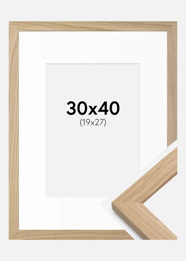 Ram med passepartou Frame Oak Wood 30x40 cm - Picture Mount White 20x28 cm