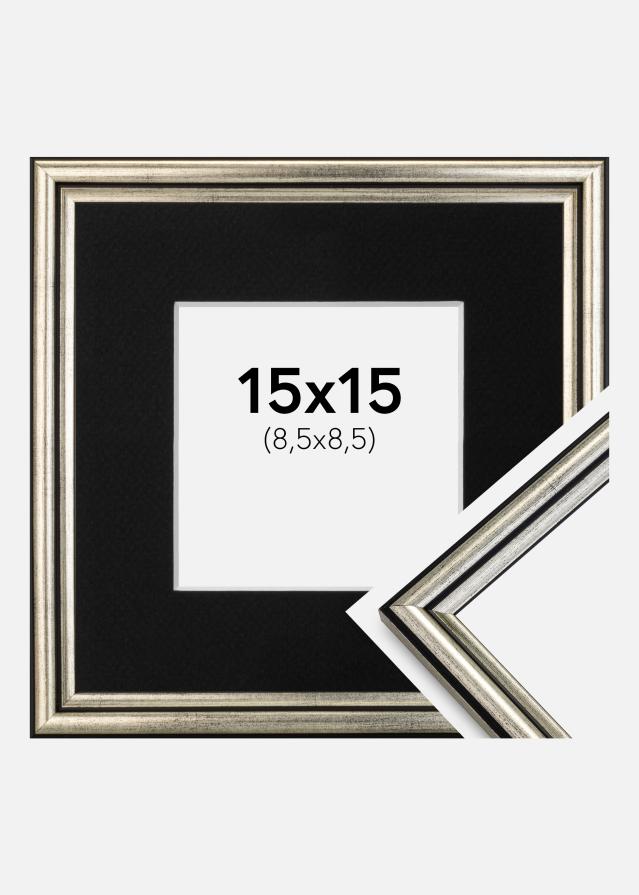 Ram med passepartou Frame Horndal Silver 15x15 cm - Picture Mount Black 9x9 cm