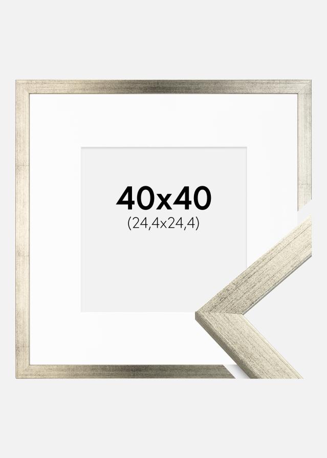 Ram med passepartou Frame Stilren Silver 40x40 cm - Picture Mount White 10x10 inches