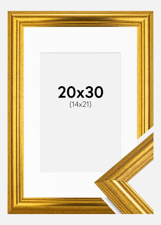 Ram med passepartou Frame Västkusten Gold 20x30 cm - Picture Mount White 15x22 cm