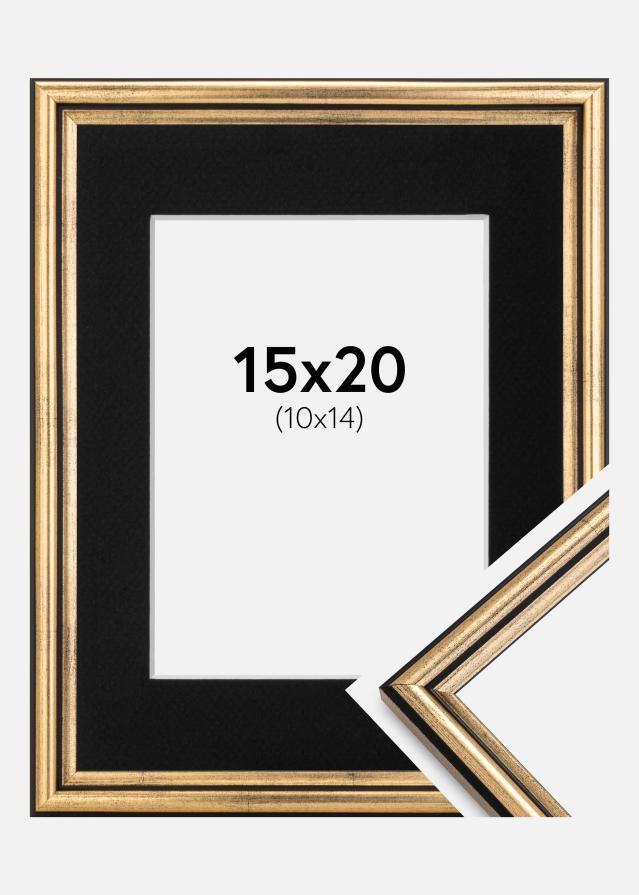 Ram med passepartou Frame Horndal Gold 15x20 cm - Picture Mount Black 11x15 cm