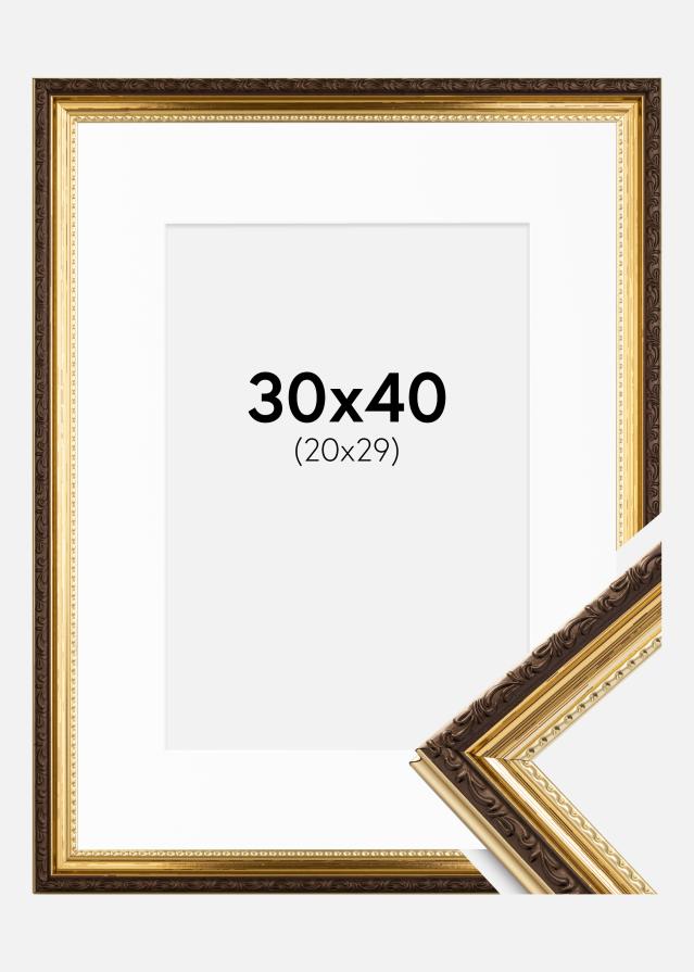 Ram med passepartou Frame Abisko Gold 30x40 cm - Picture Mount White 21x30 cm