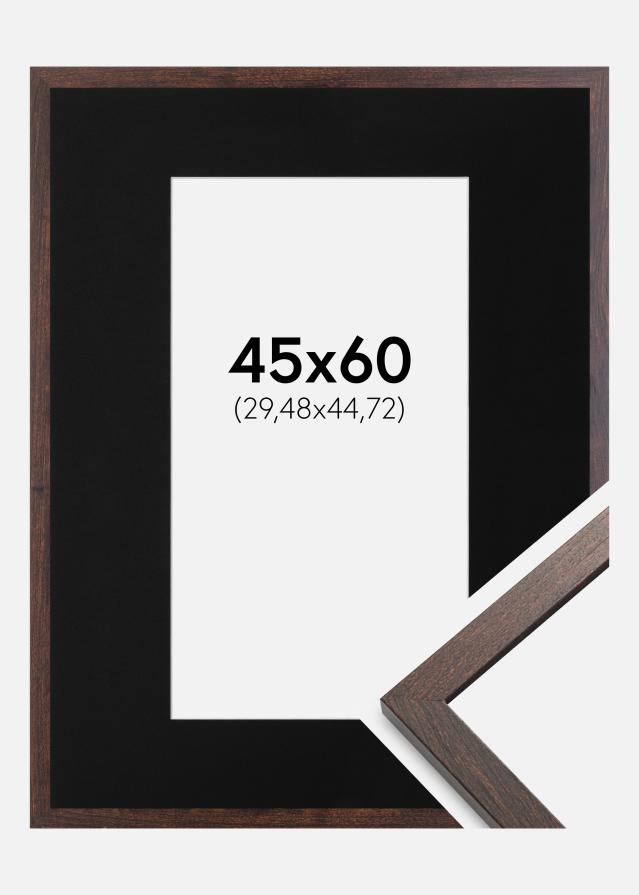 Ram med passepartou Frame Trendy Walnut 45x60 cm - Picture Mount Black 12x18 inches