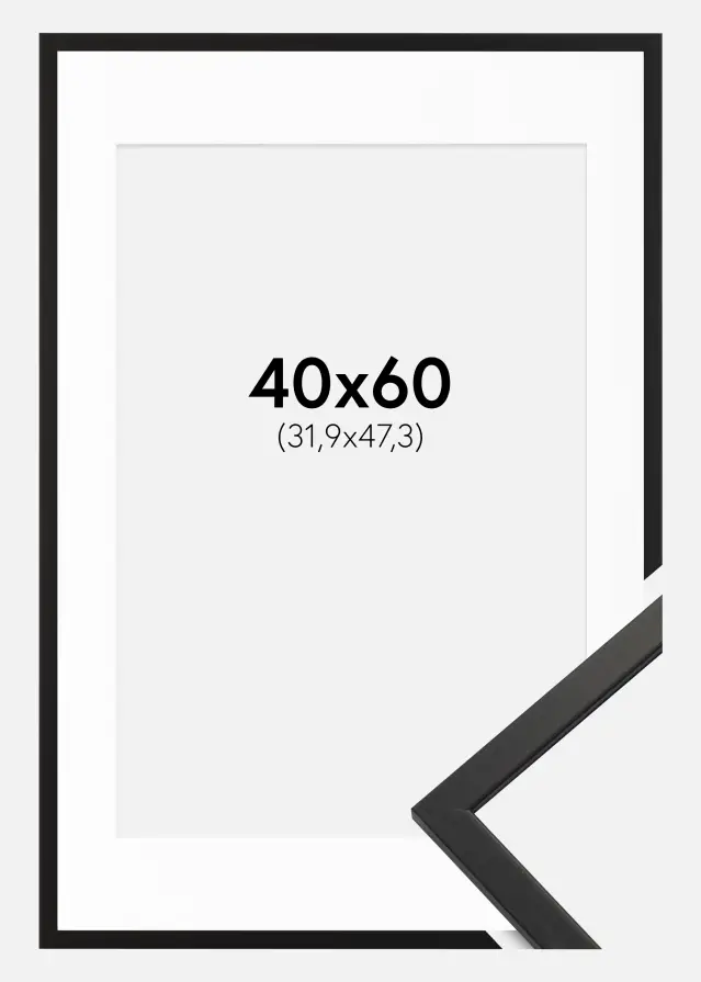 Ram med passepartou Frame Edsbyn Acrylic Glass Black 40x60 cm - Picture Mount White 32.9x48.3 cm