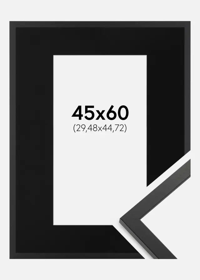 Ram med passepartou Frame Trendy Black 45x60 cm - Picture Mount Black 12x18 inches