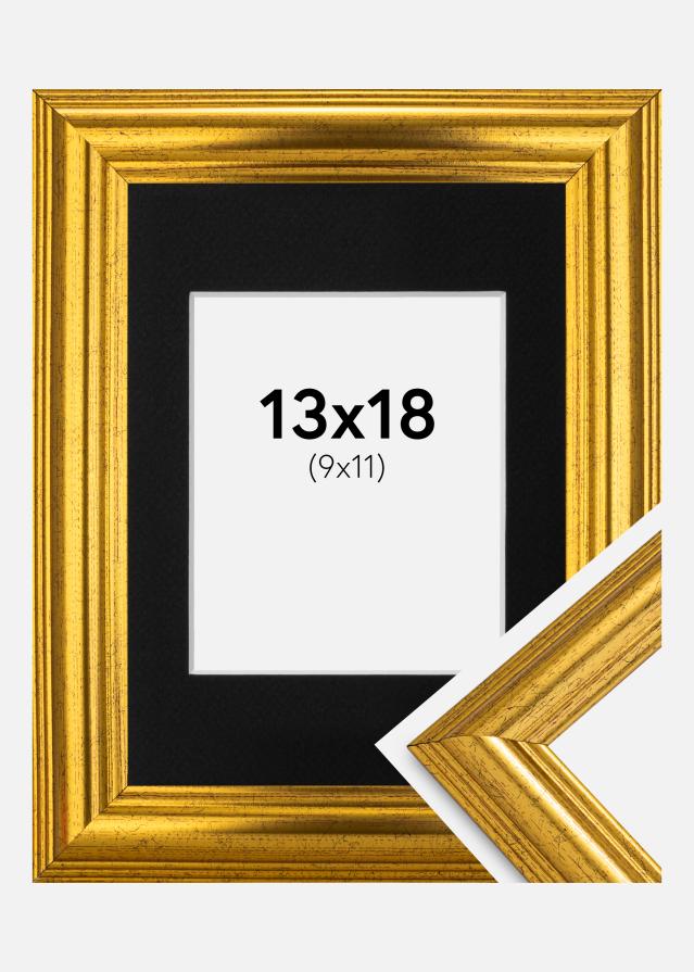 Ram med passepartou Frame Västkusten Gold 13x18 cm - Picture Mount Black 10x12 cm