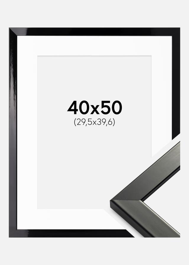 Ram med passepartou Frame Uppsala Black High gloss 40x50 cm - Picture Mount White 12x16 inches