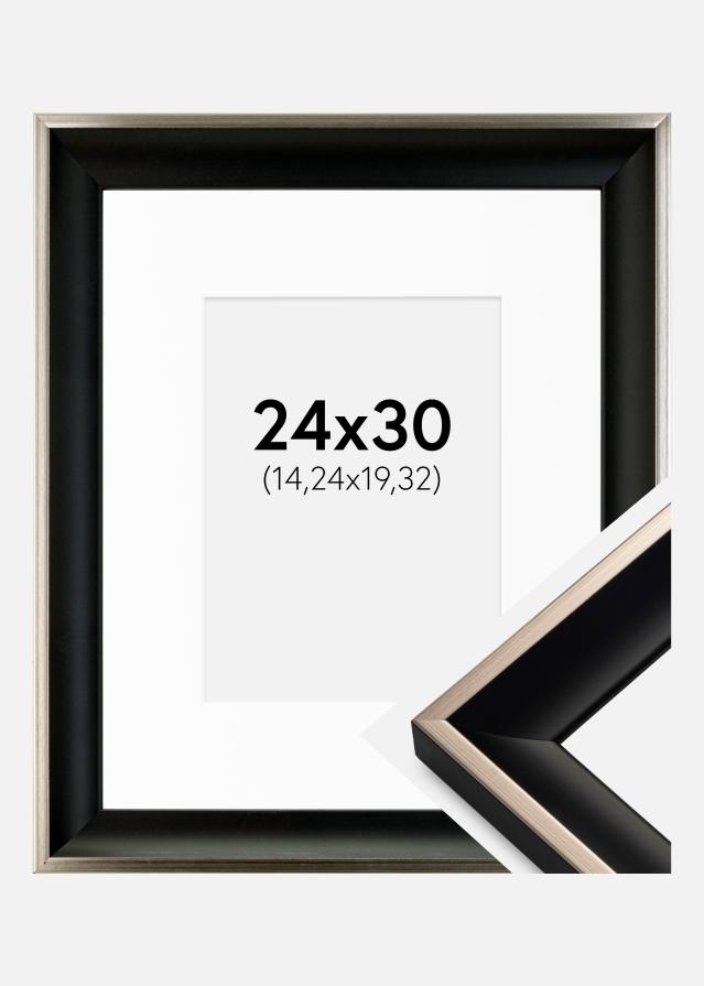 Ram med passepartou Frame Öjaren Black-Silver 24x30 cm - Picture Mount White 6x8 inches