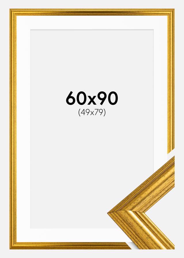 Ram med passepartou Frame Västkusten Gold 60x90 cm - Picture Mount White 50x80 cm