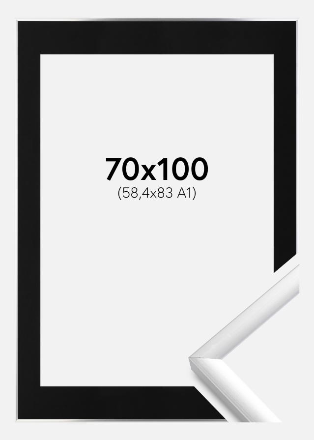 Ram med passepartou Frame New Lifestyle Silver 70x100 cm - Picture Mount Black 59.4x84 cm (A1)