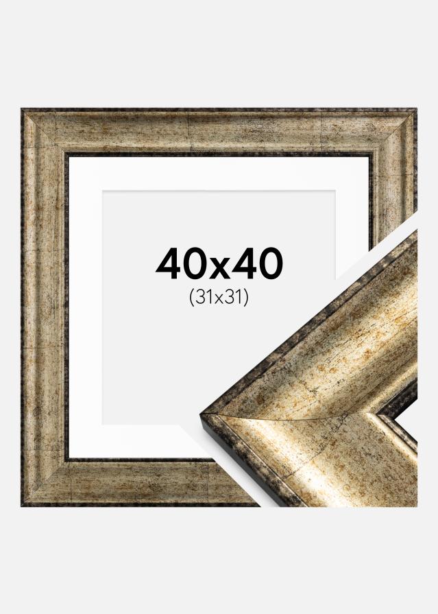 Ram med passepartou Frame Saltsjöbaden Antique gold 40x40 cm - Picture Mount White 32x32 cm