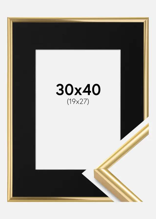 Ram med passepartou Frame Victoria Gold 30x40 cm - Picture Mount Black 20x28 cm