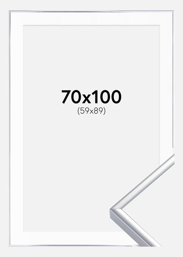Ram med passepartou Frame Aluminium Shiny Silver 70x100 cm - Picture Mount White 60x90 cm