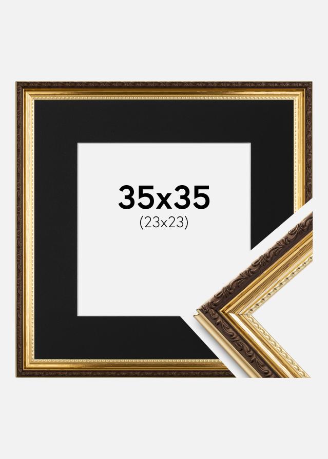Ram med passepartou Frame Abisko Gold 35x35 cm - Picture Mount Black 24x24 cm