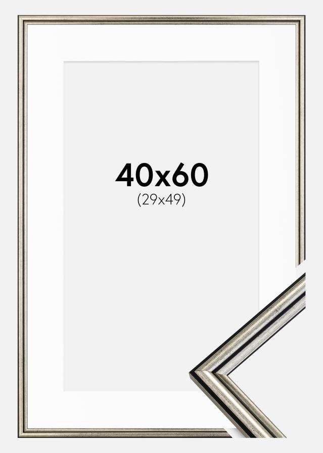 Ram med passepartou Frame Horndal Silver 40x60 cm - Picture Mount White 30x50 cm