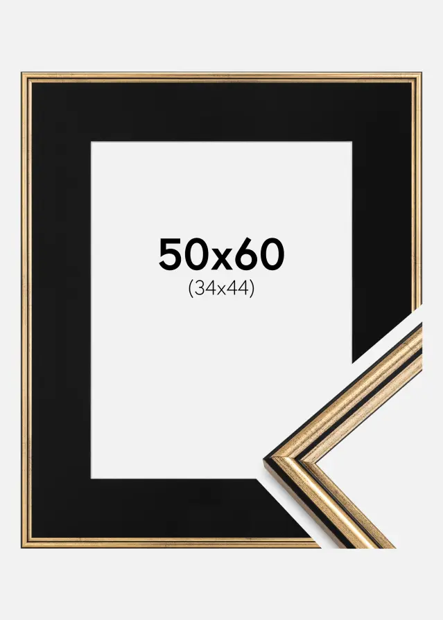 Ram med passepartou Frame Horndal Gold 50x60 cm - Picture Mount Black 35x45 cm