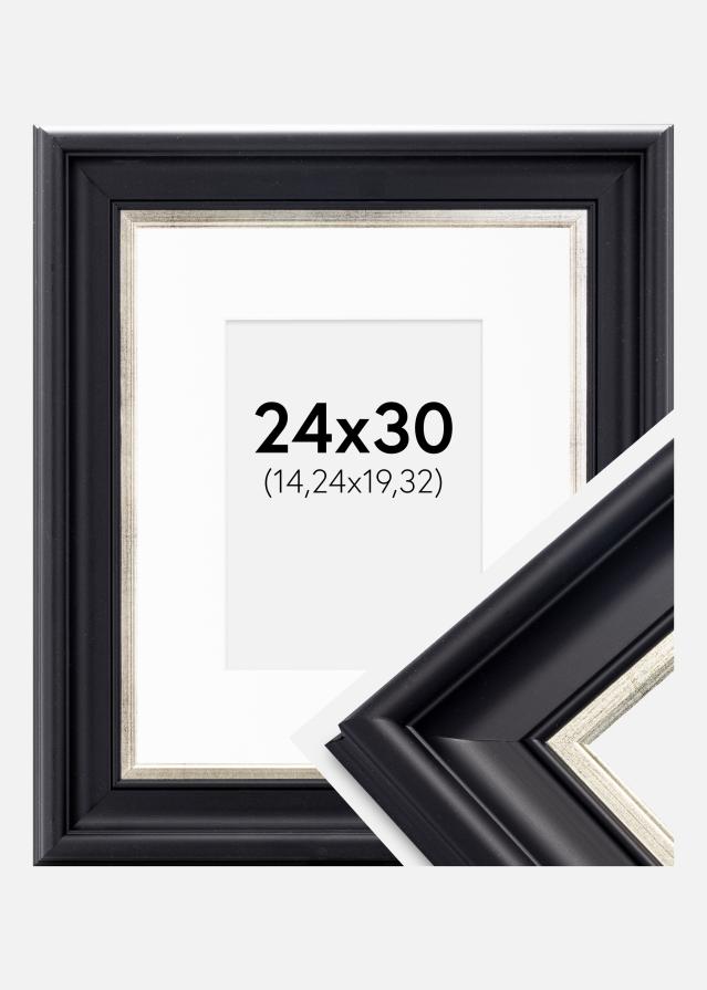 Ram med passepartou Frame Dalarna Black-Silver 24x30 cm - Picture Mount White 6x8 inches