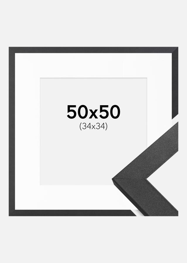 Ram med passepartou Frame Graphite Wood 50x50 cm - Picture Mount White 35x35 cm